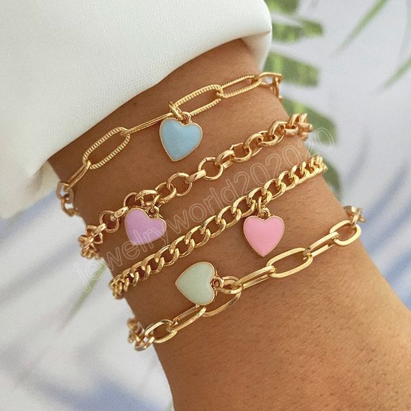 fashion chain bracelets set for women colorful heart pendant golden chains multi-layered bracelet charm jewelry, Golden;silver
fashion chain bracelets set for women colorful heart pendant golden chains multi-layered bracelet charm jewelry, Golden;silver