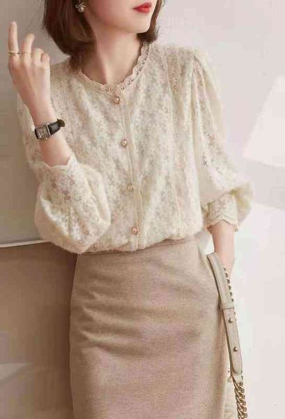 women's blouses shirts early autumn french gentle matte stitching lace round neck flower bubble sleeve women spring and autumn f2iv, White
women's blouses shirts early autumn french gentle matte stitching lace round neck flower bubble sleeve women spring and autumn f2iv, White