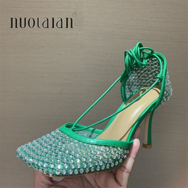size 35-42 crystal green women fishnet pumps runway square toe ankle cross tied high heels sandals shoes woman 220517, Black
size 35-42 crystal green women fishnet pumps runway square toe ankle cross tied high heels sandals shoes woman 220517, Black