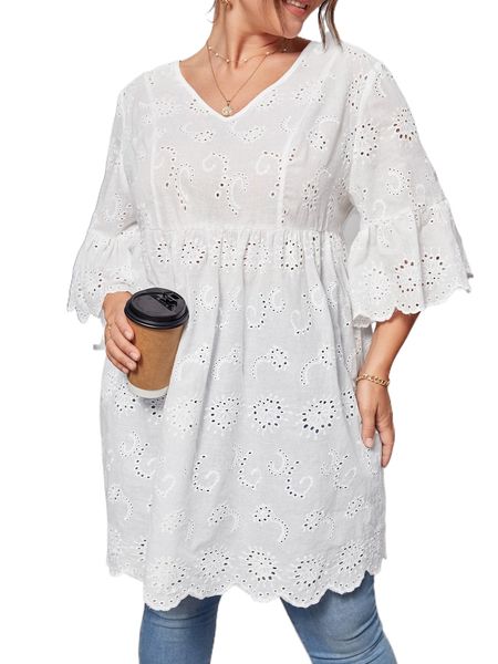 plus flounce sleeve scallop trim schiffy cover up u2hz#, Black
plus flounce sleeve scallop trim schiffy cover up u2hz#, Black