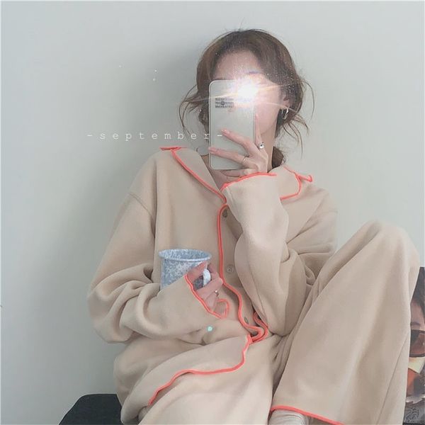 qweek pajamas for women flannel apricot solid color long sleeve pants pyjamas pijamad de mujer kawaii winter warm sleepwear cute 220329, Black;red
qweek pajamas for women flannel apricot solid color long sleeve pants pyjamas pijamad de mujer kawaii winter warm sleepwear cute 220329, Black;red