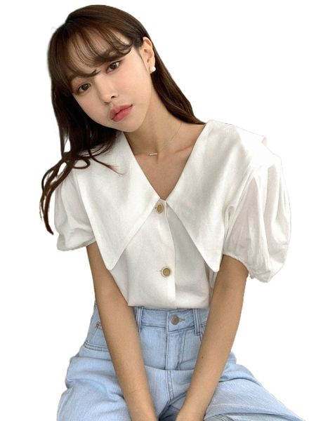 dazy statement collar puff sleeve blouse 039z#, White