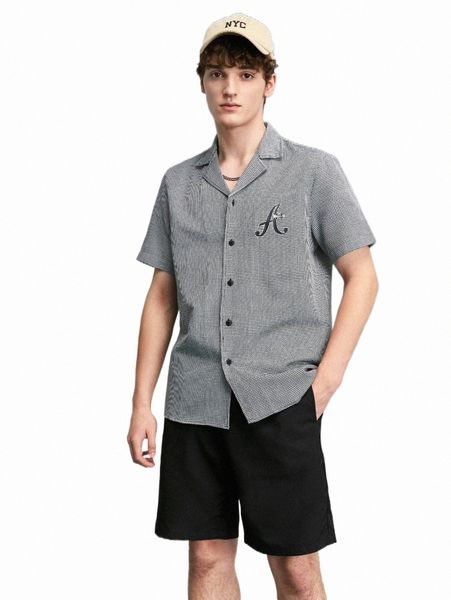 men houndstooth & letter graphic shirt & shorts r9ul#, Gray
