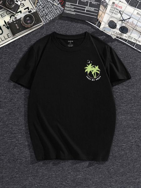 men tropical & slogan graphic tee g7bl#, White;black