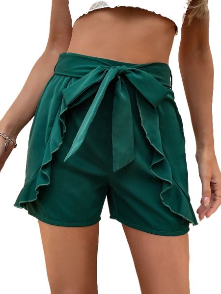 ruffle trim belted shorts q5tv#, White;black
ruffle trim belted shorts q5tv#, White;black
