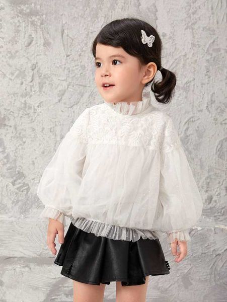 sheen little girl lace ruffle lantern sleeve polka dot mesh shirt she, White;black
sheen little girl lace ruffle lantern sleeve polka dot mesh shirt she, White;black