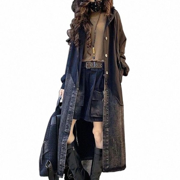 women's trench coats fairynatural ladies loose patchwork design denim windbreakers 2022 winter european style women hooded retro long g, Tan;black
women's trench coats fairynatural ladies loose patchwork design denim windbreakers 2022 winter european style women hooded retro long g, Tan;black