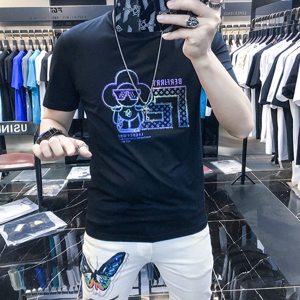 2022 summer men t shirt with cartoon pattern light luxury trend fashion brand diamond half sleeve round collar plus size, White;black
2022 summer men t shirt with cartoon pattern light luxury trend fashion brand diamond half sleeve round collar plus size, White;black