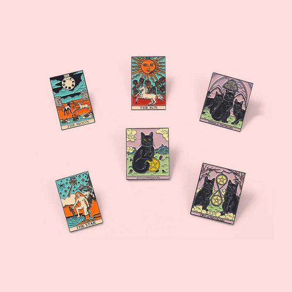 dark style tarot brooch gemini black cat sun and horse metal badge alternative creative pin, Gray
dark style tarot brooch gemini black cat sun and horse metal badge alternative creative pin, Gray