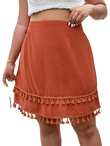 plus tassel trim skirt k5rn#, Black