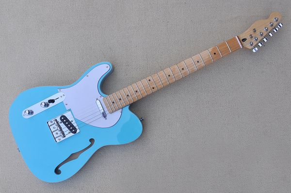 factory custom sky blue electric guitar with maple fretboard,left handed,side hole body,can be customized
factory custom sky blue electric guitar with maple fretboard,left handed,side hole body,can be customized
