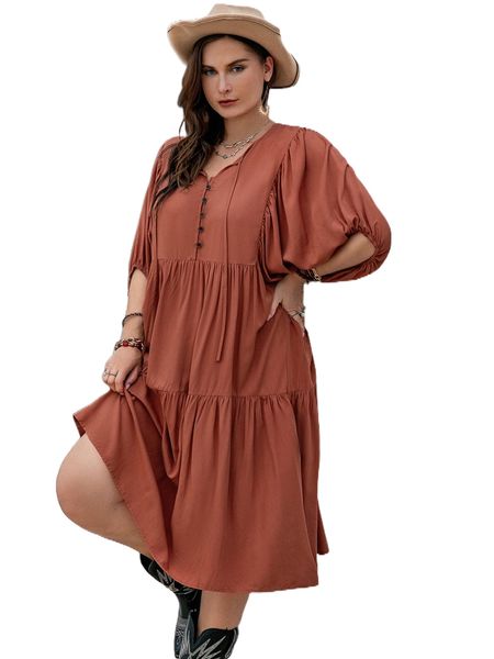 rusttydustty plus solid button front smock dress v3er#, Black 
rusttydustty plus solid button front smock dress v3er#, Black