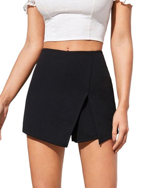 solid split front skort 113p#, White;black