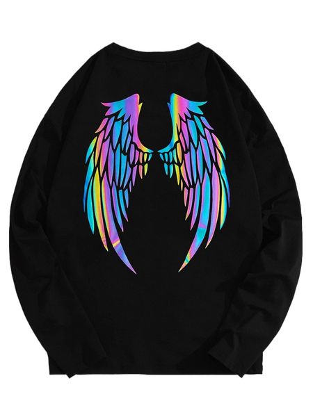 men reflective wings print drop shoulder tee u0gy#, White;black
