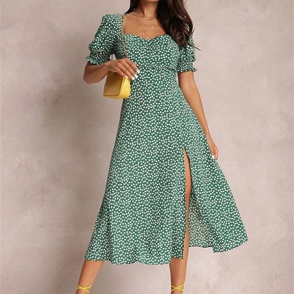 women short puff sleeve slit midi dresses vintage green floral long ladies elegant boho print party robe femme 220616, Black;gray
women short puff sleeve slit midi dresses vintage green floral long ladies elegant boho print party robe femme 220616, Black;gray
