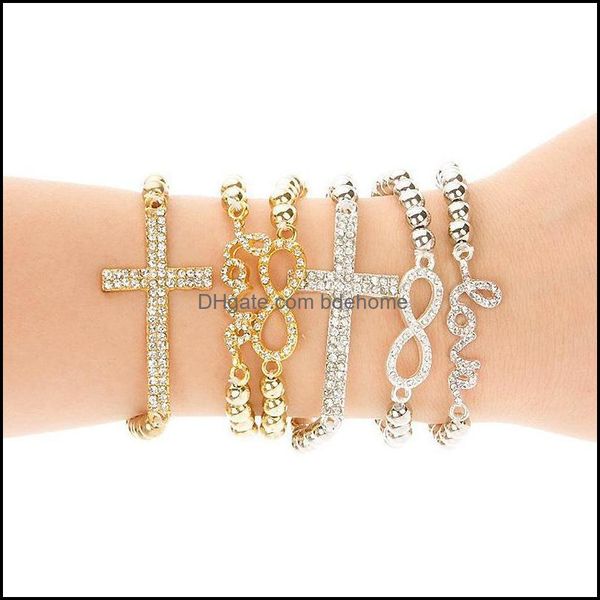 charm bracelets jewelry classic love cross infinity women fashion style gold rhinestone bangle cuff bracelet elasticity drop delivery 2021 t, Golden;silver
charm bracelets jewelry classic love cross infinity women fashion style gold rhinestone bangle cuff bracelet elasticity drop delivery 2021 t, Golden;silver