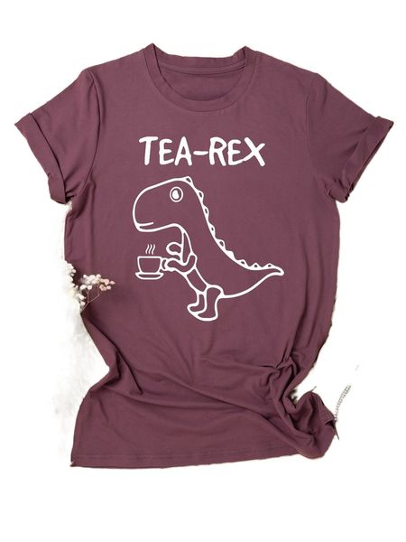 plus letter & dinosaur print tee t3b9#, Black 
plus letter & dinosaur print tee t3b9#, Black