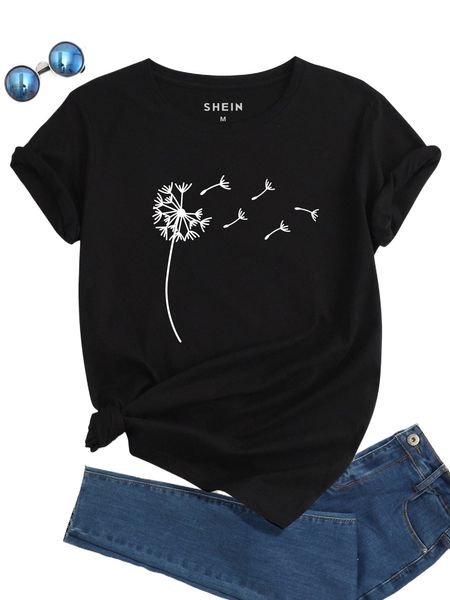 dandelion print round neck tee k3y2#, White
dandelion print round neck tee k3y2#, White