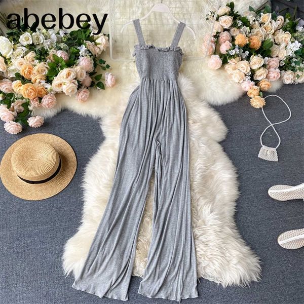 women summer strap long pants jumpsuits loose beach elastic sleeveless solid kintting wide leg rompers 210715, Black;white
women summer strap long pants jumpsuits loose beach elastic sleeveless solid kintting wide leg rompers 210715, Black;white