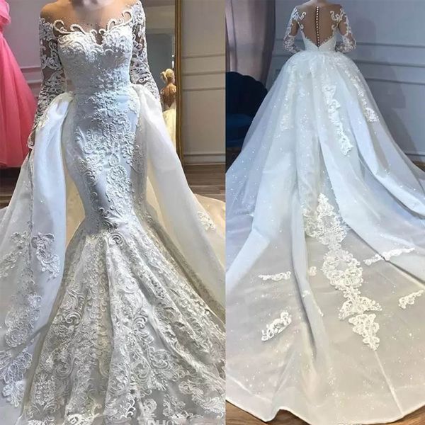 new arrival see through lace beading poet long sleeve mermaid wedding dresses illusion sheer neck organza bridal wedding gown with chapel tr, White
new arrival see through lace beading poet long sleeve mermaid wedding dresses illusion sheer neck organza bridal wedding gown with chapel tr, White