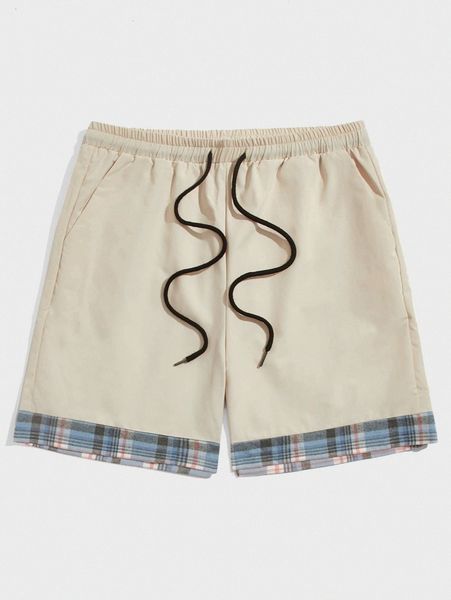 romwe guys contrast plaid drawstring shorts x1bq#, White;black
