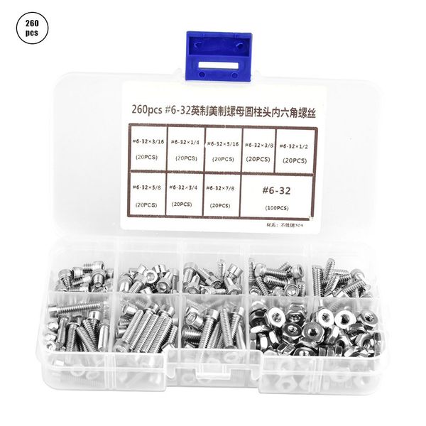 260pcs/set stainless steel hex socket cap head screws and nuts assortment
260pcs/set stainless steel hex socket cap head screws and nuts assortment