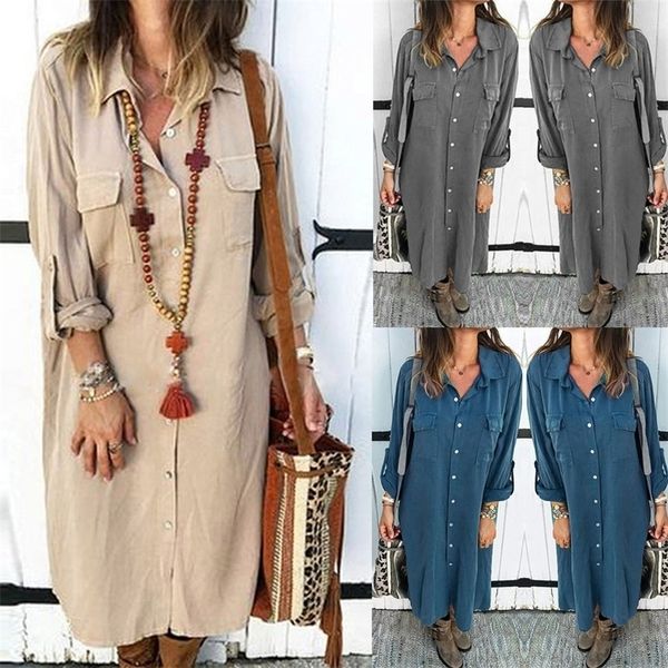 fashion womens dress buttoned khaki solid color dresses summer casual longsleeved shirt pocket dress y200805, Black;pink
fashion womens dress buttoned khaki solid color dresses summer casual longsleeved shirt pocket dress y200805, Black;pink