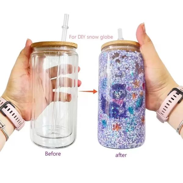 us stock 16oz sublimation double wall snow globe glass can creative sequins tumblers shape bottle with lid and straw summer drinkware mason
us stock 16oz sublimation double wall snow globe glass can creative sequins tumblers shape bottle with lid and straw summer drinkware mason