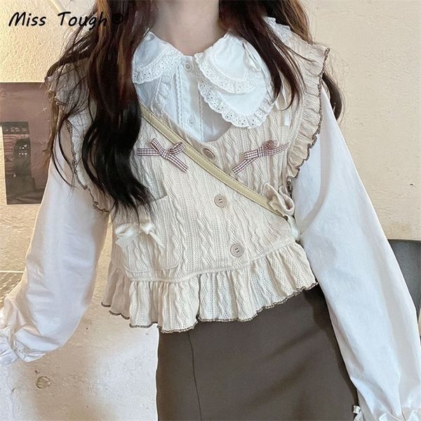 autum kawaii knitted sweater women japanese style sweet patchwork pullover vest female korean fashion bow knitwear 220813, White
autum kawaii knitted sweater women japanese style sweet patchwork pullover vest female korean fashion bow knitwear 220813, White
