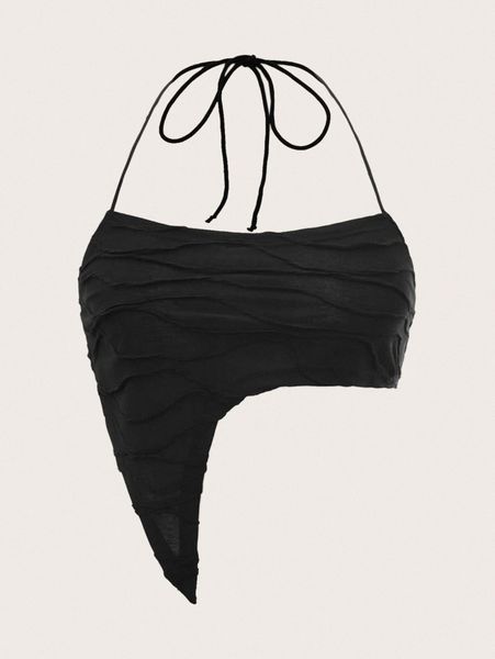 asymmetrical hem tie backless halter v7wx#, White 
asymmetrical hem tie backless halter v7wx#, White