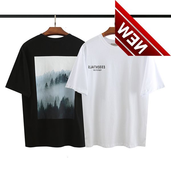 double thread essentials high street short sleeve fog flower forest print trendy t-shirt, White;black
double thread essentials high street short sleeve fog flower forest print trendy t-shirt, White;black