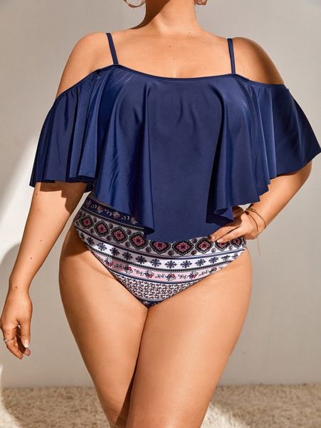 plus allover print hanky hem bikini swimsuit b4tf#, White;black
plus allover print hanky hem bikini swimsuit b4tf#, White;black