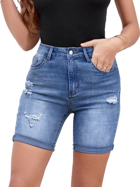 ripped roll up hem denim shorts o7vo#, White;black 
ripped roll up hem denim shorts o7vo#, White;black