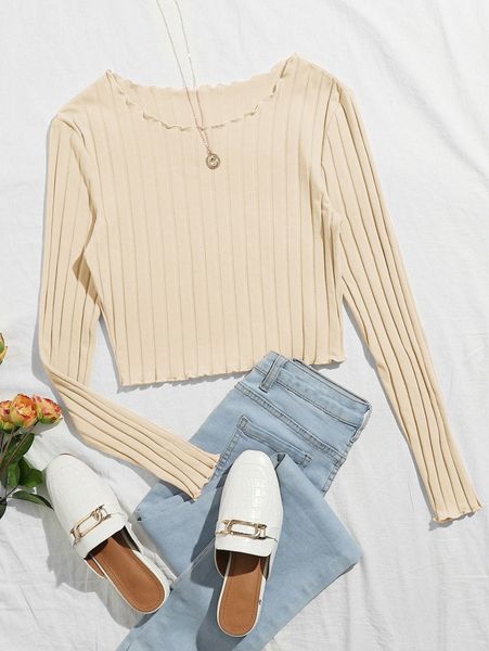 lettuce trim rib-knit tee n43f#, White
lettuce trim rib-knit tee n43f#, White