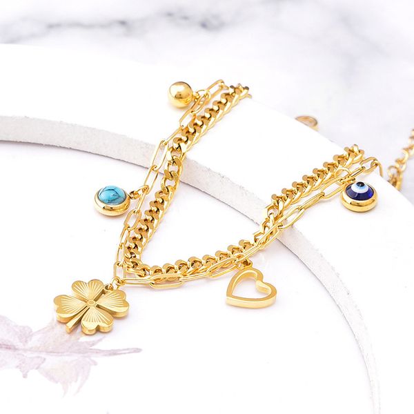 beautiful double layered clover charm bracelet jewelry for women gift, Golden;silver
beautiful double layered clover charm bracelet jewelry for women gift, Golden;silver