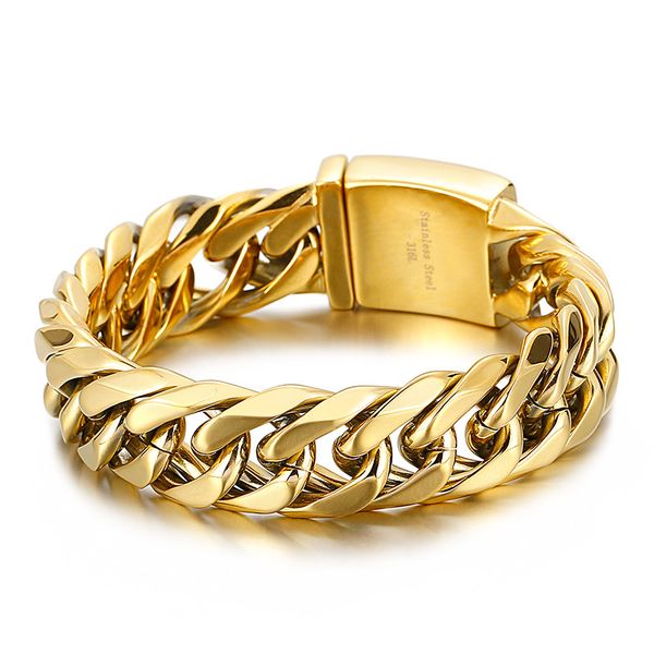 link, chain huge heavy gold stainless steel bike jewelry bracelet miami cuban curb men's boys wristband bangle hombres pulsera, Black
link, chain huge heavy gold stainless steel bike jewelry bracelet miami cuban curb men's boys wristband bangle hombres pulsera, Black
