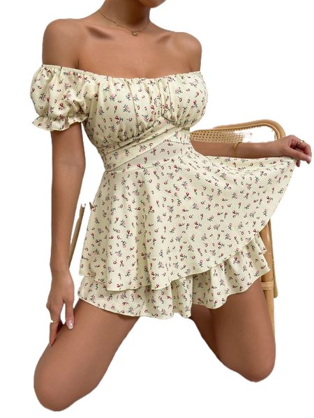 ditsy floral off shoulder ruched bust tie back layered hem romper y9kb#, Black;white
ditsy floral off shoulder ruched bust tie back layered hem romper y9kb#, Black;white