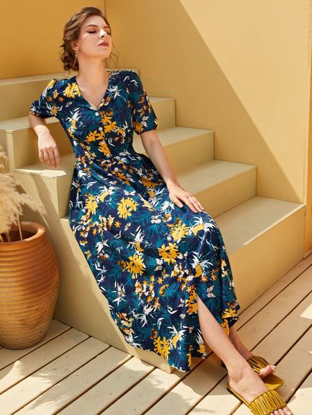 floral print button front a-line dress k3wa#, Black;gray
floral print button front a-line dress k3wa#, Black;gray