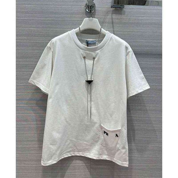 summer spring women t shirts brand triangle metal necklace short sleeve loose pocket embroidery t-shirt fashion round neck pure cotton tees, White
summer spring women t shirts brand triangle metal necklace short sleeve loose pocket embroidery t-shirt fashion round neck pure cotton tees, White