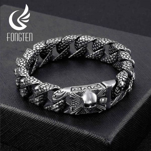 fongten gothic retro style mens bracelets stainless steel skull franco link curb chain bracelet for men punk fashion jewelry 21032200r, Golden;silver
fongten gothic retro style mens bracelets stainless steel skull franco link curb chain bracelet for men punk fashion jewelry 21032200r, Golden;silver