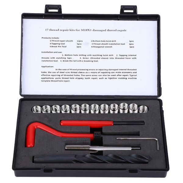 17pcs thread repair kit stainless steel twisted drill tap wrench threaded insert tool box
17pcs thread repair kit stainless steel twisted drill tap wrench threaded insert tool box