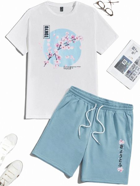 men floral & letter graphic tee and shorts x1go#, Gray
men floral & letter graphic tee and shorts x1go#, Gray