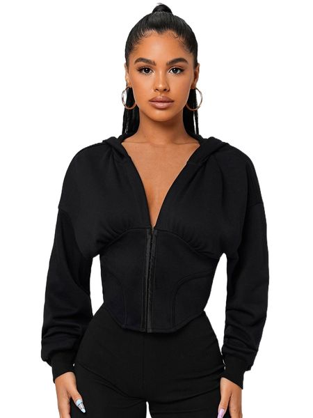 sxy hook and eye drop shoulder hoodie d0gv#, Black