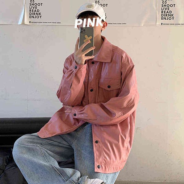 men solid leather coat autumn winter pu jackets casual motorcycle biker windproof jacket coats watermelon pink/black/apricot t220728
men solid leather coat autumn winter pu jackets casual motorcycle biker windproof jacket coats watermelon pink/black/apricot t220728