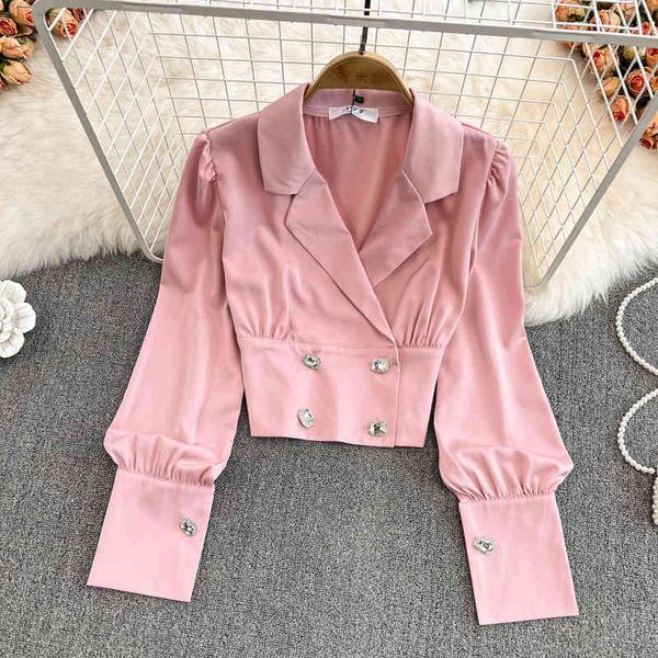 women's blouses shirts the korean version in spring has a slim waist long sleeve double breasted suit collar shirt women's dress f, White
women's blouses shirts the korean version in spring has a slim waist long sleeve double breasted suit collar shirt women's dress f, White