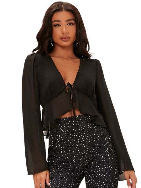 tall tie front ruffle hem 27gp#, White