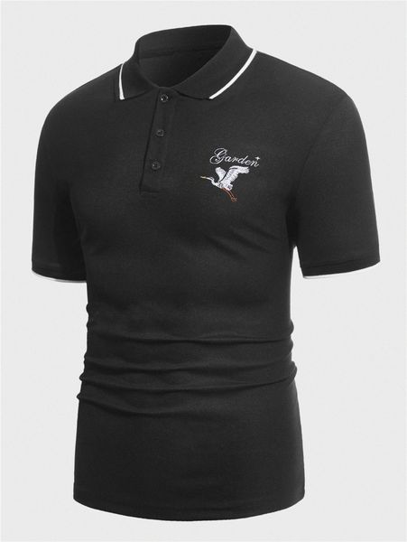 men crane & letter embroidery single striped trim polo shirt l0zk#, White;black
men crane & letter embroidery single striped trim polo shirt l0zk#, White;black