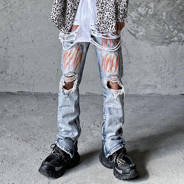 men's jeans ankle zipper hole graffiti washed for men fringe tassel high street retro spliced denim trousers hip hop loose casual pant, Blue
men's jeans ankle zipper hole graffiti washed for men fringe tassel high street retro spliced denim trousers hip hop loose casual pant, Blue