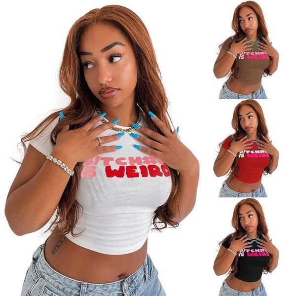 women t-shirts short sleeved tight elastic tee letter printed ribbed material designer crop top, White
women t-shirts short sleeved tight elastic tee letter printed ribbed material designer crop top, White