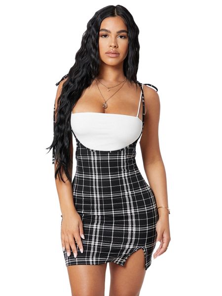 petite tartan print tie shoulder split bodycon dress without camisole b4ff#, Black;gray
petite tartan print tie shoulder split bodycon dress without camisole b4ff#, Black;gray